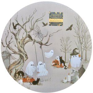 NEW Salems Halloween Placemats Set 4 Hard Cork Back Ghosts Cats 15" Round Shiny